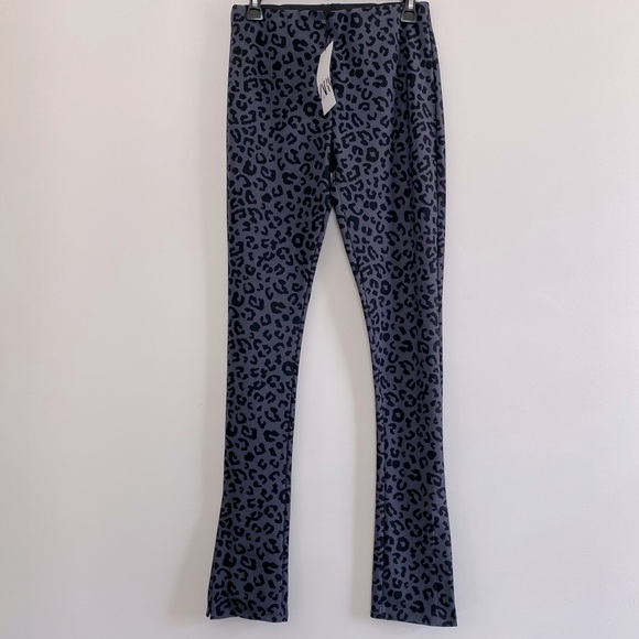 Zara NWT Leopard Print Bottom Slits Leggings Pants Grey Black - Picture 6 of 10